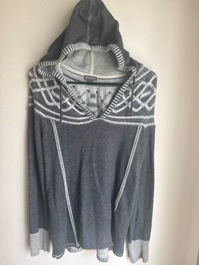 Eddie Bauer Charcoal Gray Hooded Sweater with Light Gray Accents